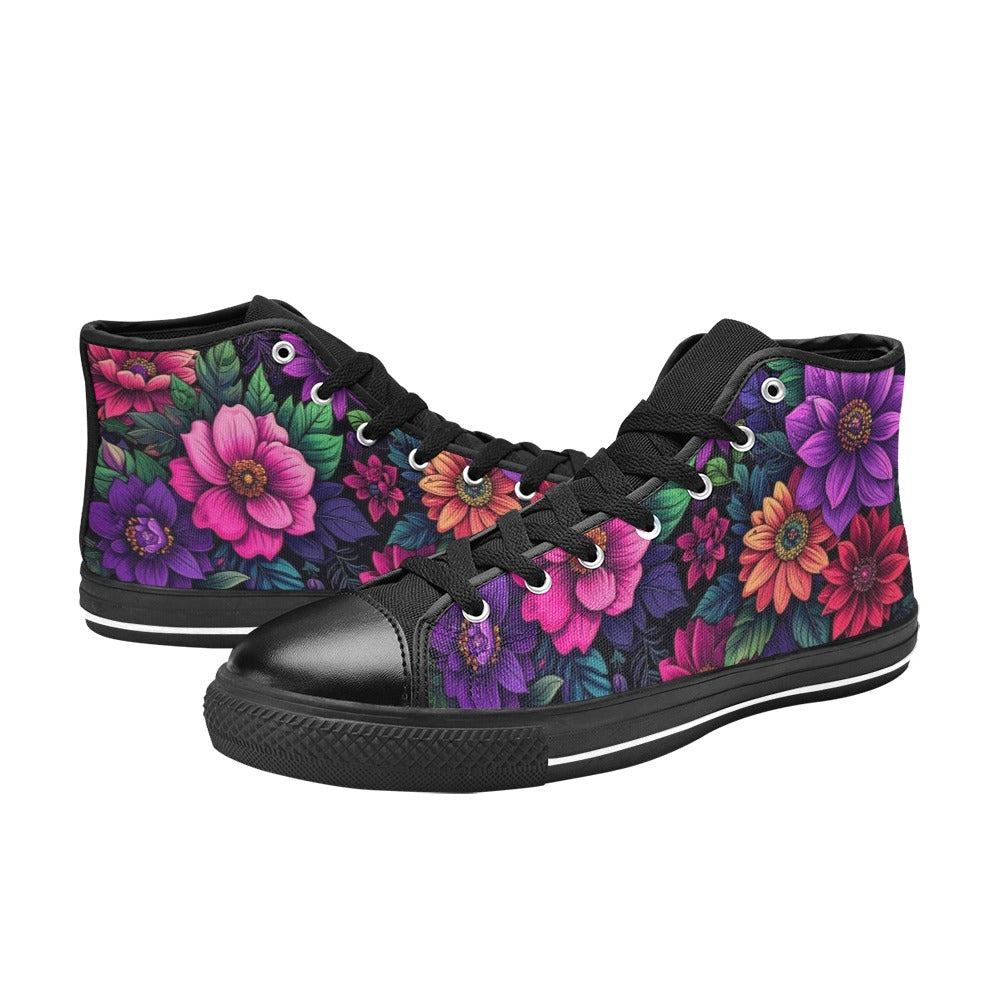 WOMEN'S Trippy Floral Chaos High Top Canvas Vivid Custom Shoes