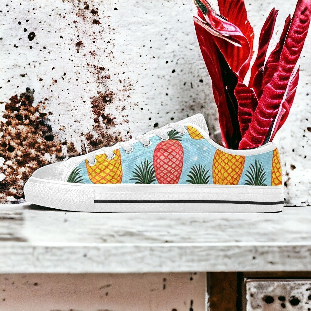 Men's Pineapples Please custom high-top canvas shoes — wearable art by Freaky Shoes
