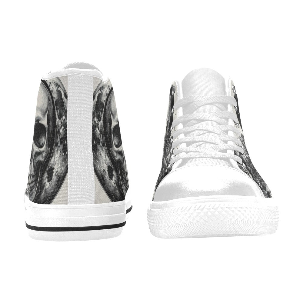 Grey Rose Monochrome Skull Women's Dark High Top Canvas Shoes | Freaky Shoes®