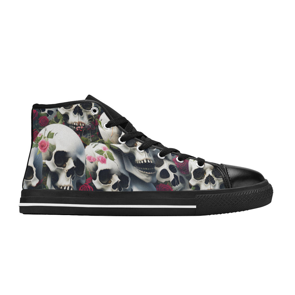 WOMEN'S Rose Skulls Dark 2 High Top Canvas Neon Fantasy Sneakers