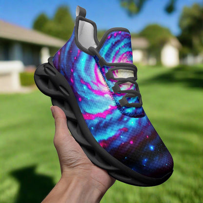 Galaxy Twist hand-made high-top canvas shoes — unique wearable art by Freaky Shoes