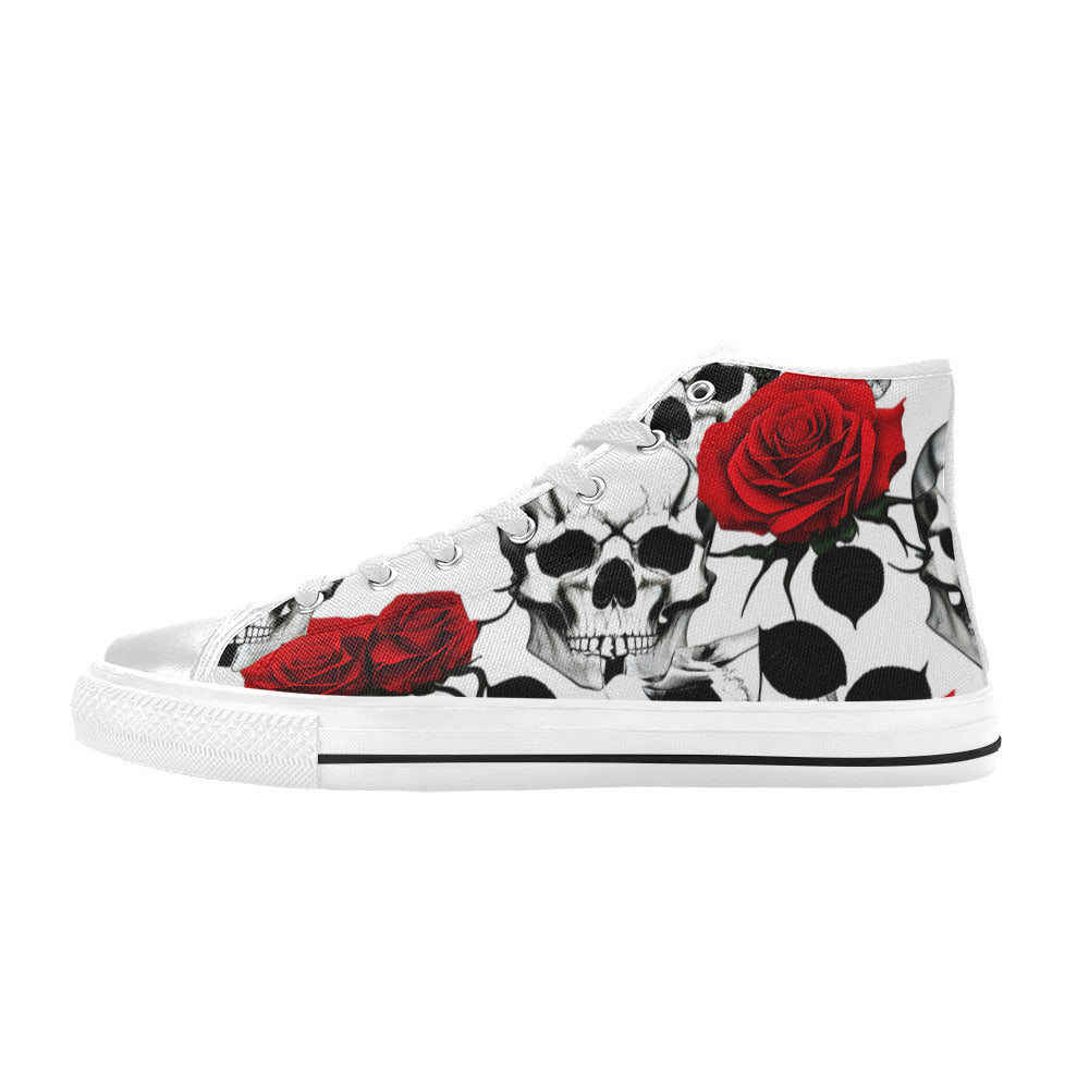 MEN'S Skulls Roses Deluxe 9 High Top Canvas Grunge Custom Shoes
