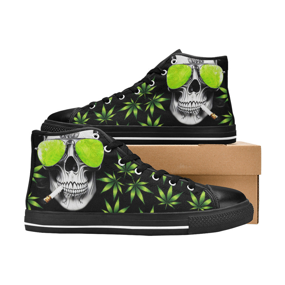 MEN'S Cc 420 Skull Weed High Top Canvas Wallpaper Art Shoes