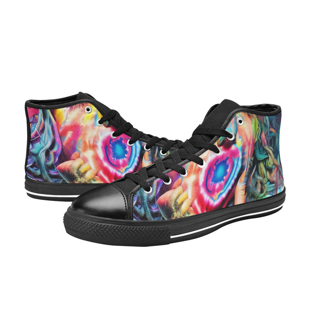 WOMEN'S Cc Tie Dye Woman High Top Canvas Vibrant Chaos Custom Shoes