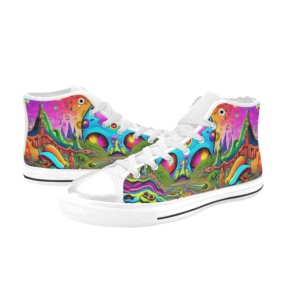 MEN'S Trippy Acid World Art High Top Canvas Cottagecore Custom Sneakers