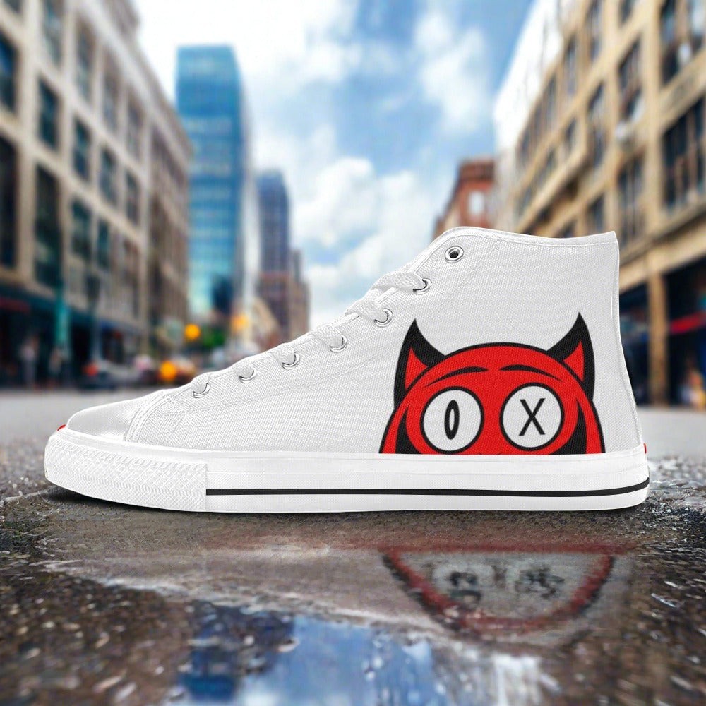 Men's Devil high-top canvas shoes, custom full-wrap printed design — Freaky Shoes