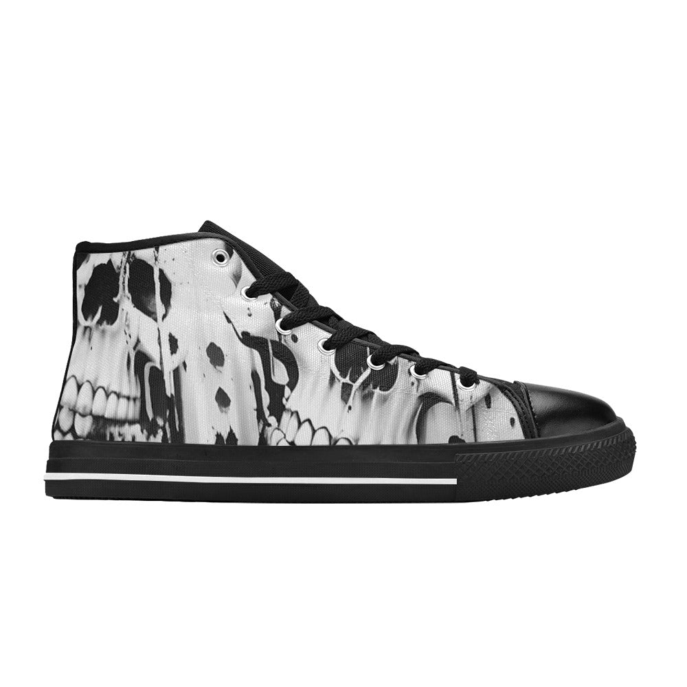 WOMEN'S Cc Grey Skull Art High Top Canvas Y2K Custom Shoes
