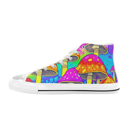 WOMEN'S Colorful Mushrooms Art Vibes High Top Canvas Neon Fantasy Shoes