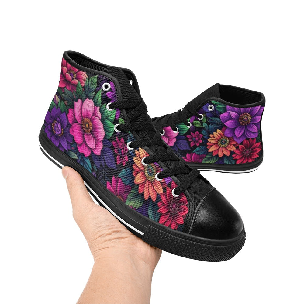 WOMEN'S Trippy Floral Chaos High Top Canvas Vivid Custom Shoes