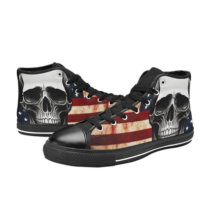 WOMEN'S Patriotic Skull Flag High Top Canvas Y2K Custom Sneakers