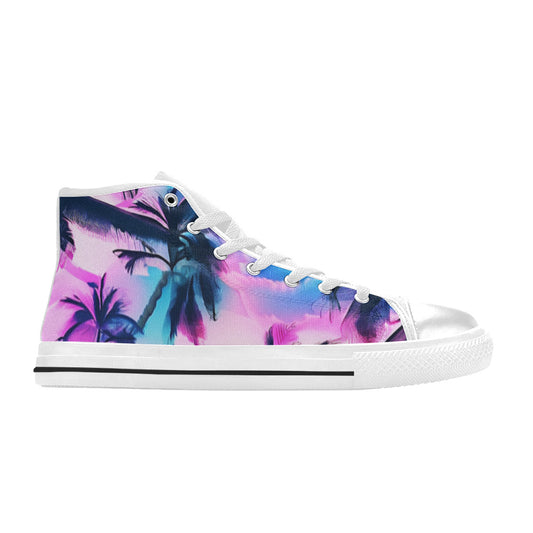 WOMEN'S Bright Palm Tree Art High Top Canvas Wallpaper Art Custom Sneakers