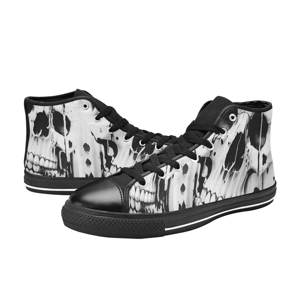 MEN'S Cc Grey Skull Art High Top Canvas Vivid Sneakers