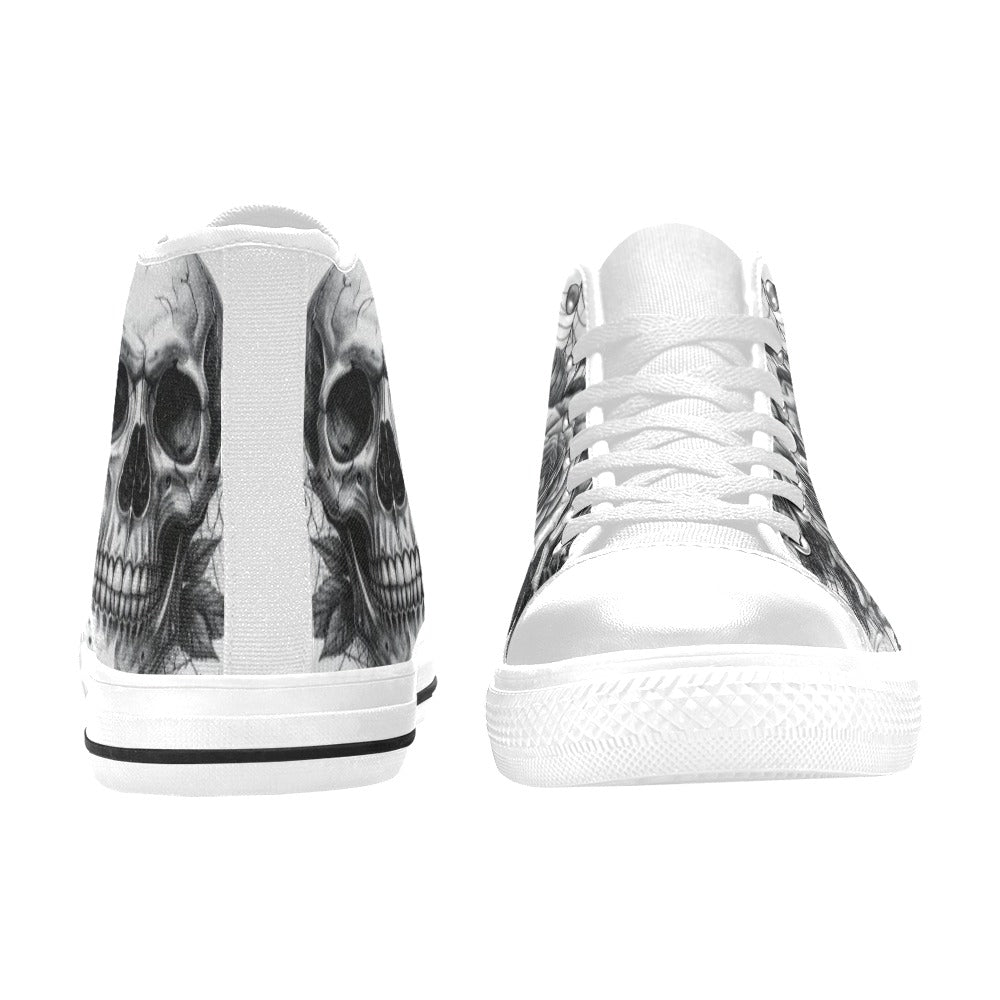 Monochrome Skull Crown Men's Gothic Art High Top Canvas Shoes | Freaky Shoes®