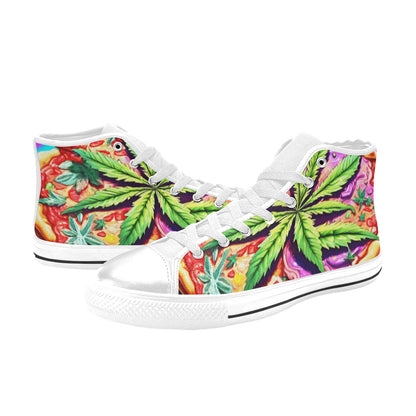 WOMEN'S Trippy Pizza Art 420 High Top Canvas Vibrant Chaos Sneakers