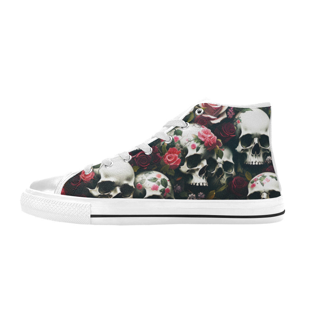 WOMEN'S Rose Skulls Dark 5 High Top Canvas Dreamcore Custom Sneakers