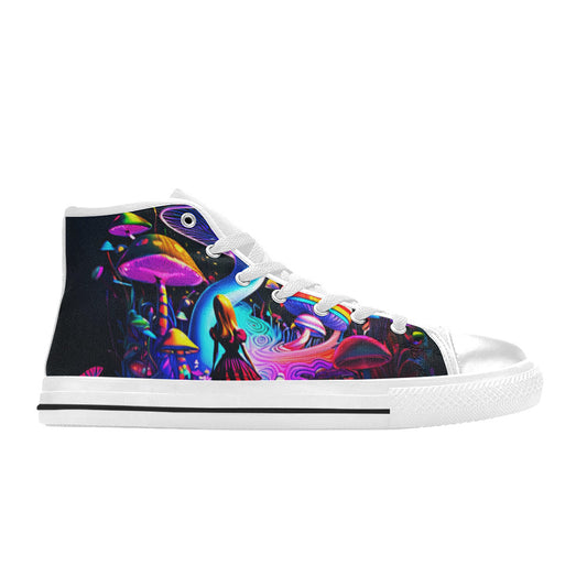 WOMEN'S Creepy Wonderland Model Art High Top Canvas Vibrant Chaos Shoes