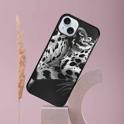 iPhone 15 Plus Case — Leopard Print Black And White Style, Personalized Phone Case