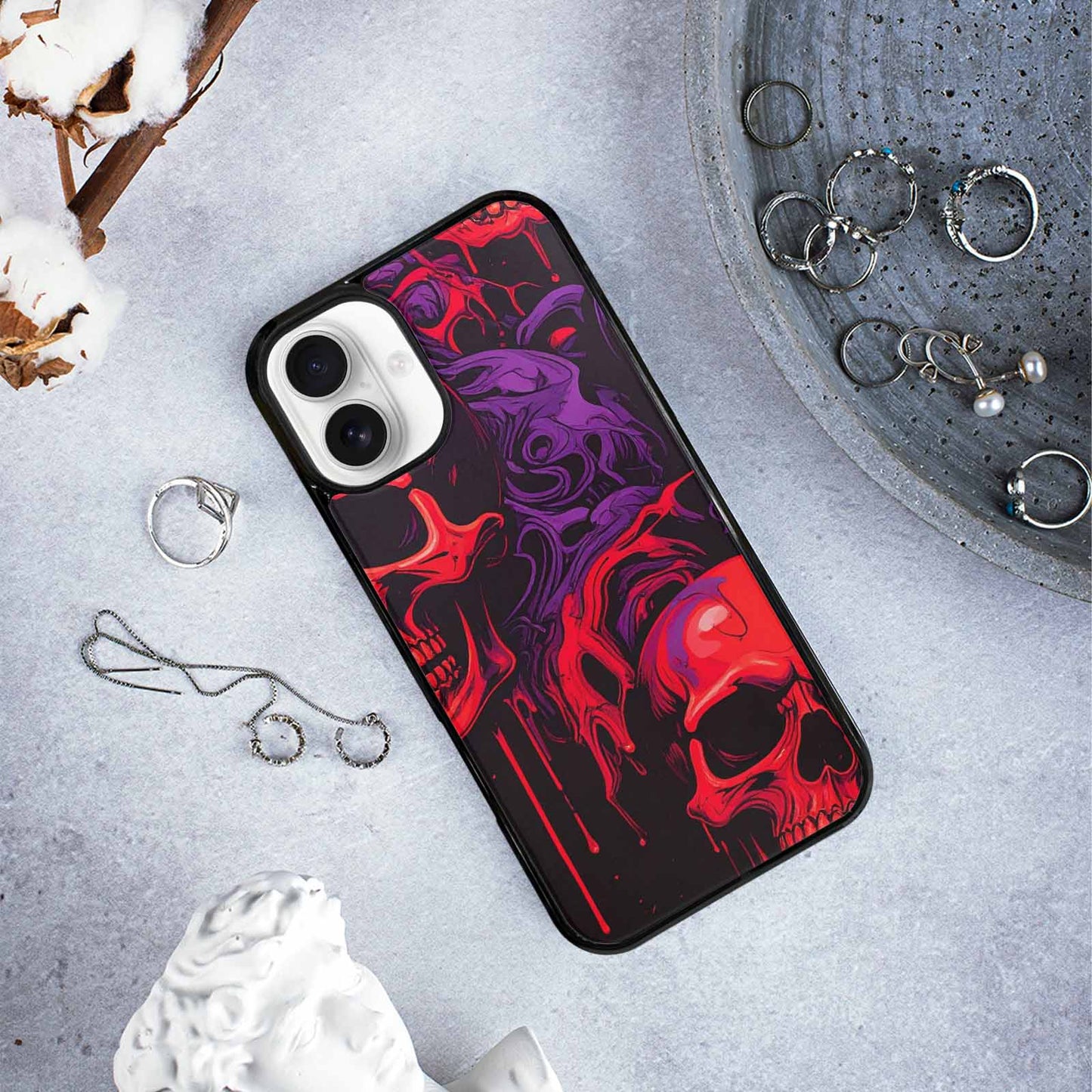 iPhone 16 Plus Case — Red Purple Skeletons Neon Drip Melting, Custom Print Case Cover