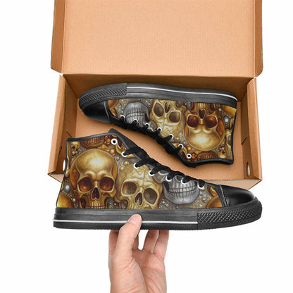 WOMEN'S Skulls - Metallic-Chrome- High Top Canvas Cottagecore Custom Shoes