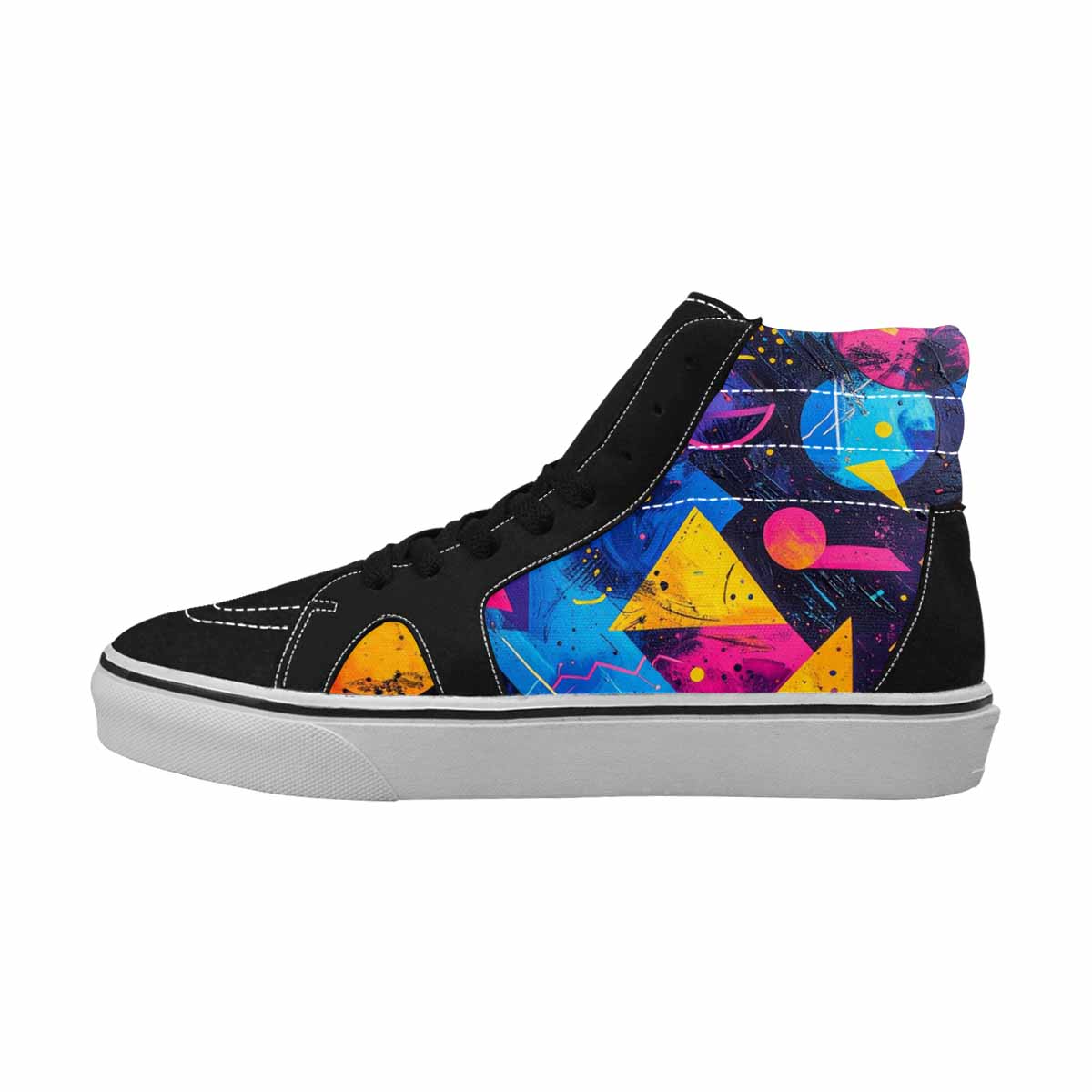WOMEN'S Memphis Squiggles Triangles Dots High Top Canvas Dark Academia Custom Sneakers