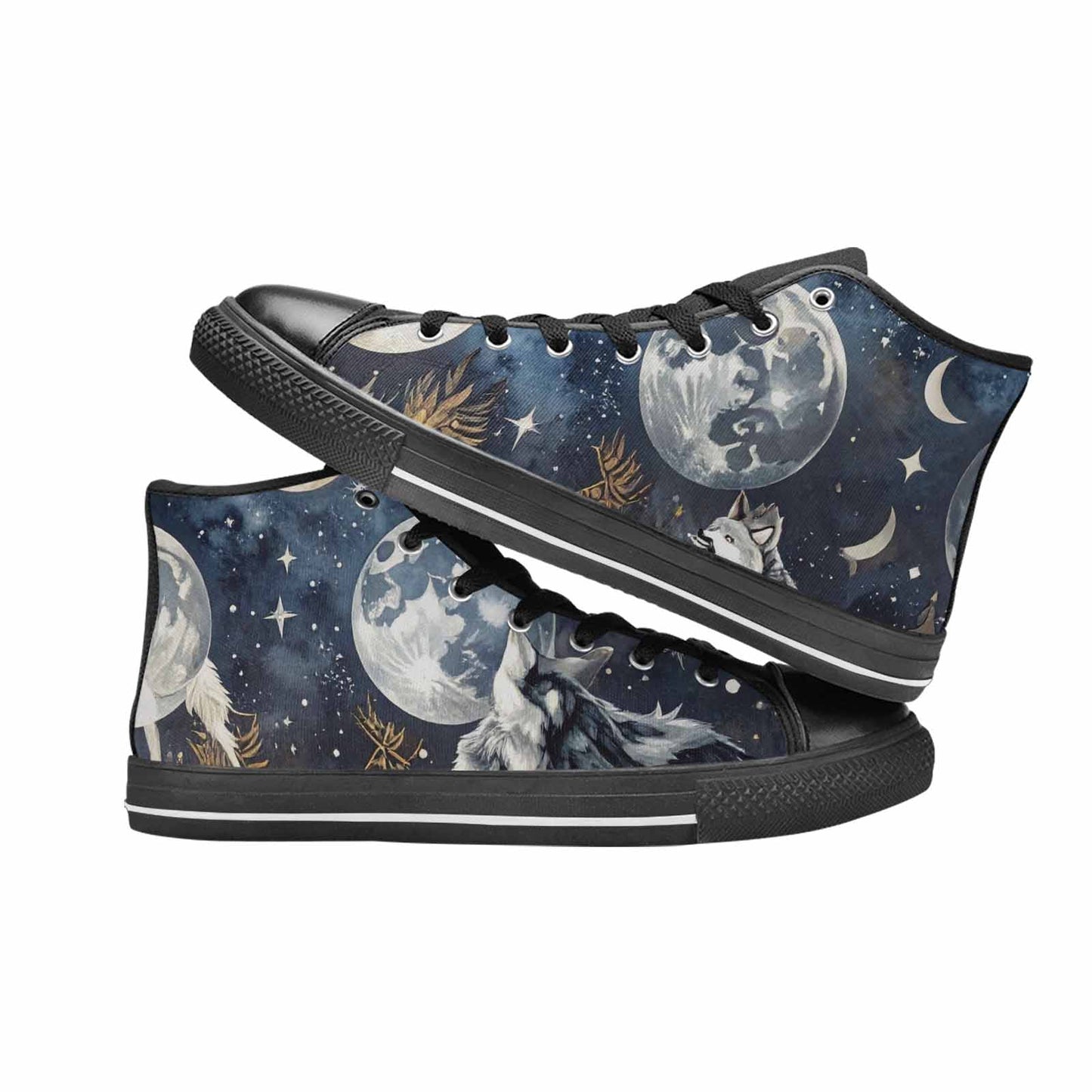 MEN'S Wolf Silhouette Moon High Top Canvas Dark Academia Sneakers