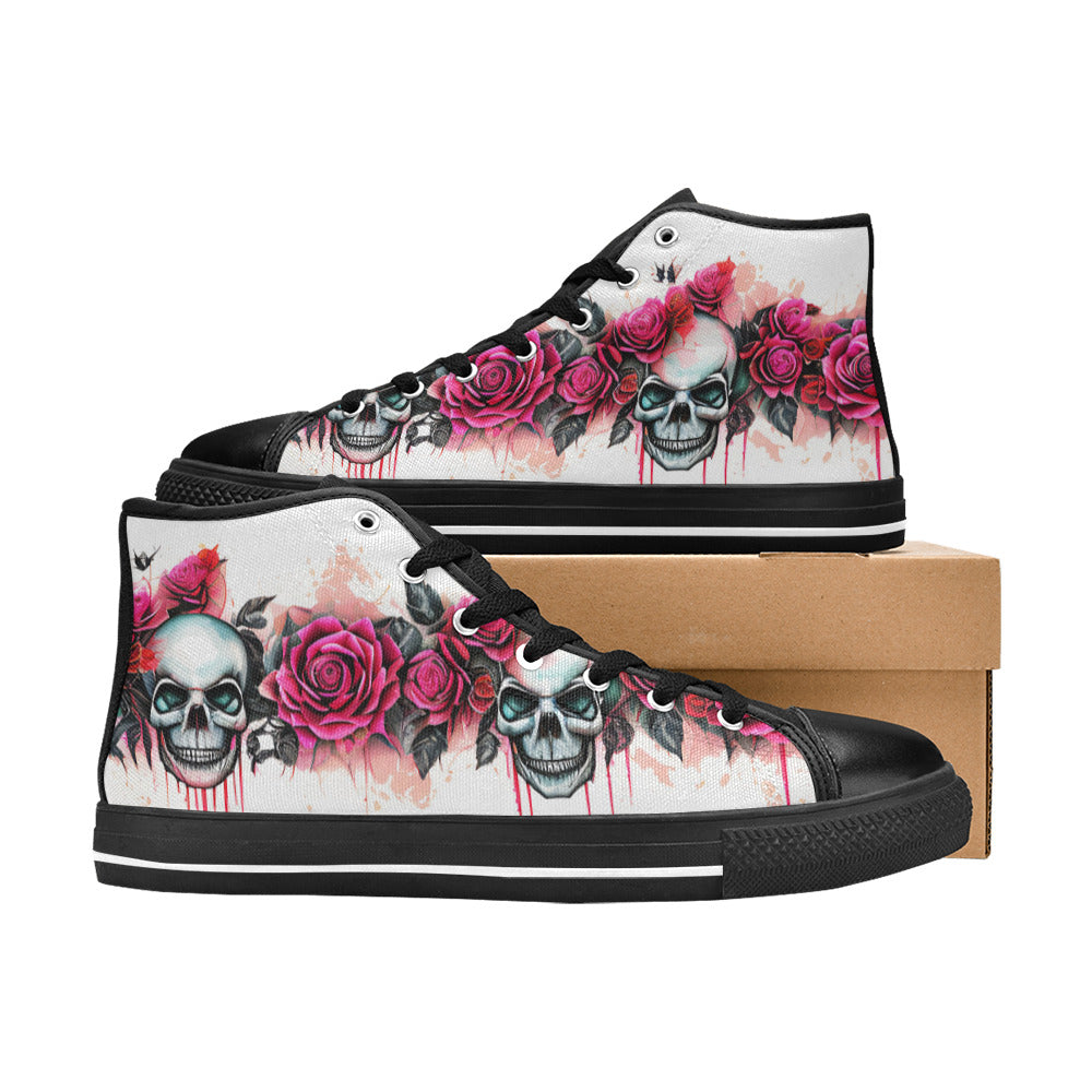 WOMEN'S Skulls Roses Deluxe 2 High Top Canvas Dark Academia Custom Sneakers