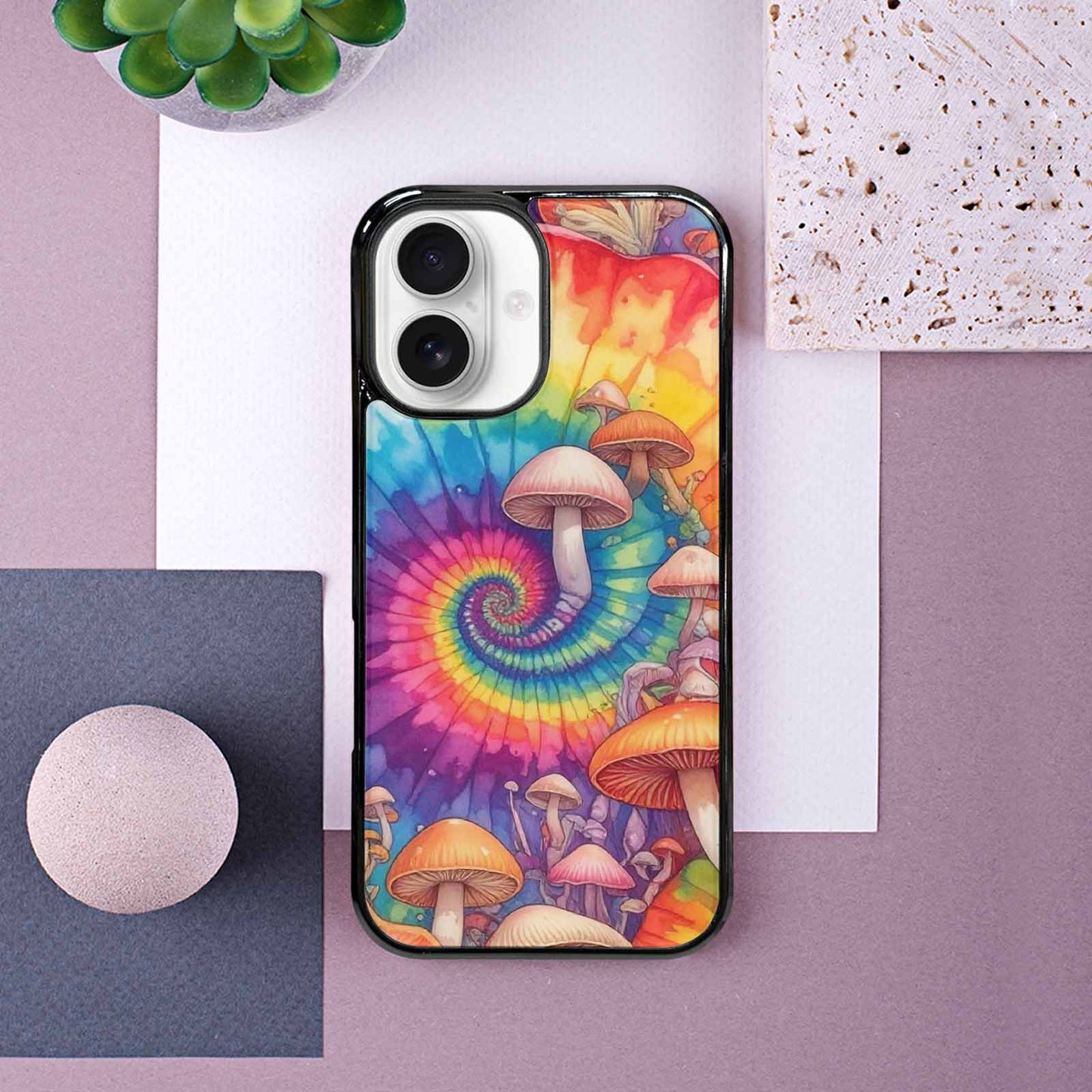 iPhone 16 Case — Mushrooms Tie Dyemushrooms Pat 3w3, Custom Phone Case