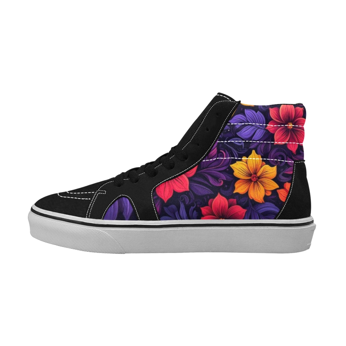WOMEN'S Exotic Floral Weave High Top Skateboarding Vibrant Chaos Custom Sneakers