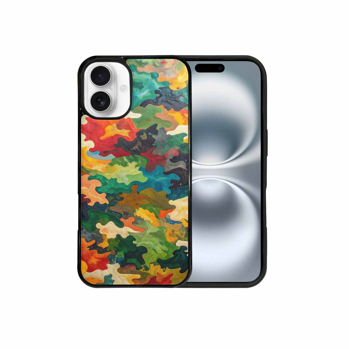 iPhone 16 Plus Case — Camo Patches Full Color Vibrant Camo, Custom Designed Case Cover