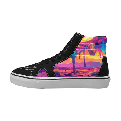 MEN'S Surrealist Dreamscape Pattern, Melting High Top Skateboarding Neon Fantasy Sneakers