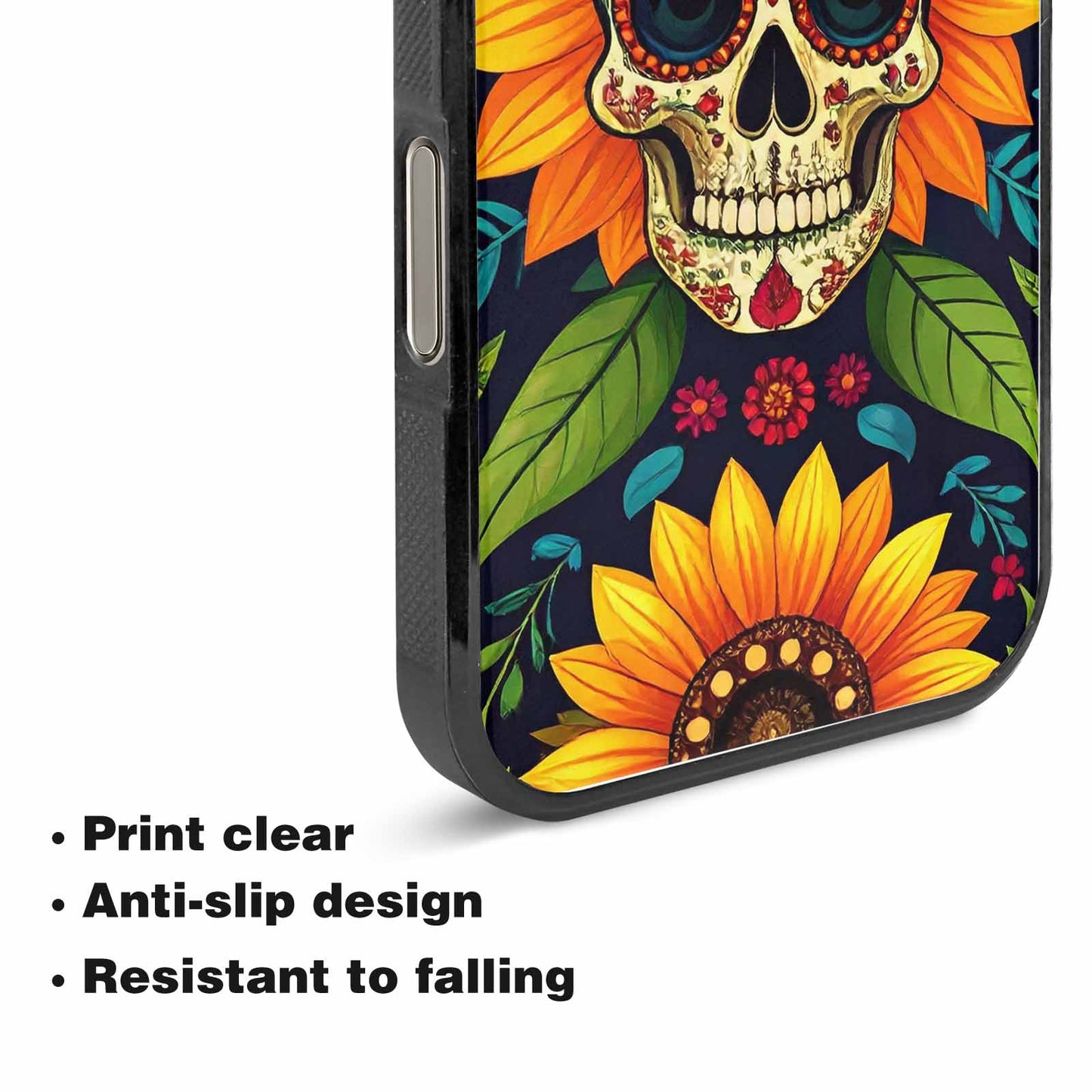 iPhone 15 Pro Max Case — Sunflowers And Skulls, Custom Art Phone Cover