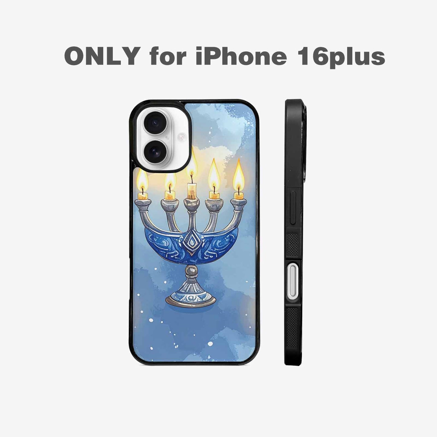 iPhone 16 Plus Case — Hanukkah Menorah Pattern Seamless Repeat Jewish, Original Design Phone Case