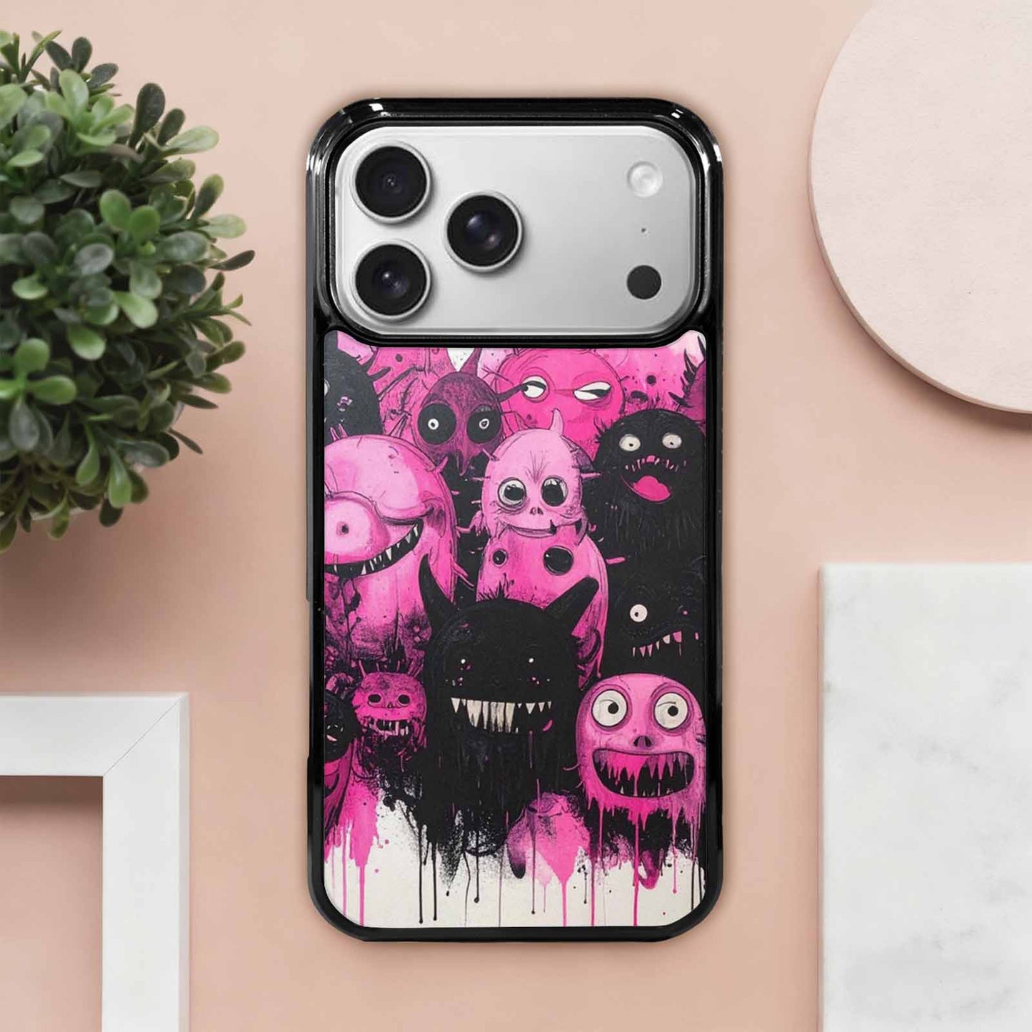 iPhone 17 Pro Max Case — Black &amp; Pink Ink Cartoon Cute, Unique Phone Case Design