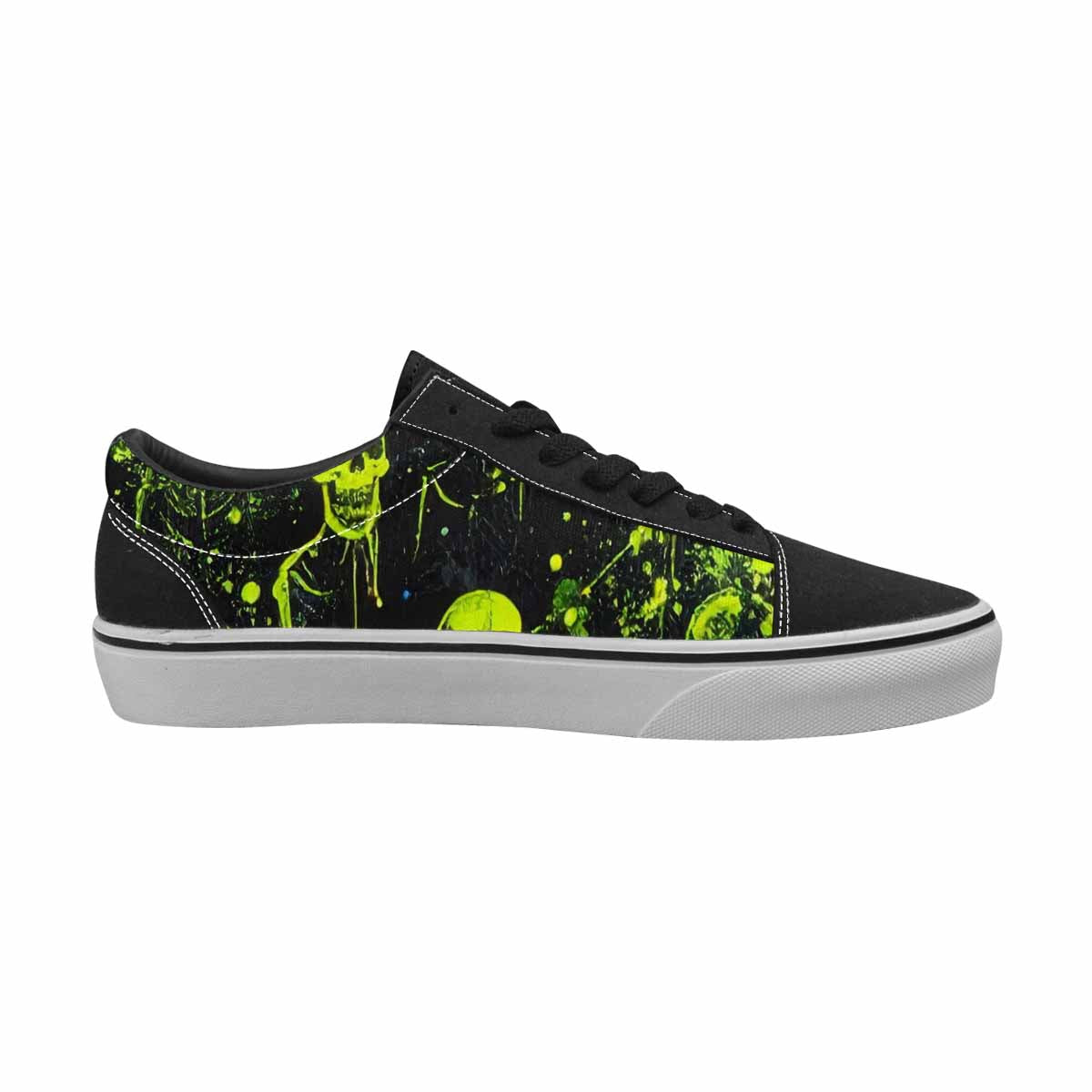 WOMEN'S Skeletons × Neon Green Lace-Up Canvas Vibrant Chaos Sneakers