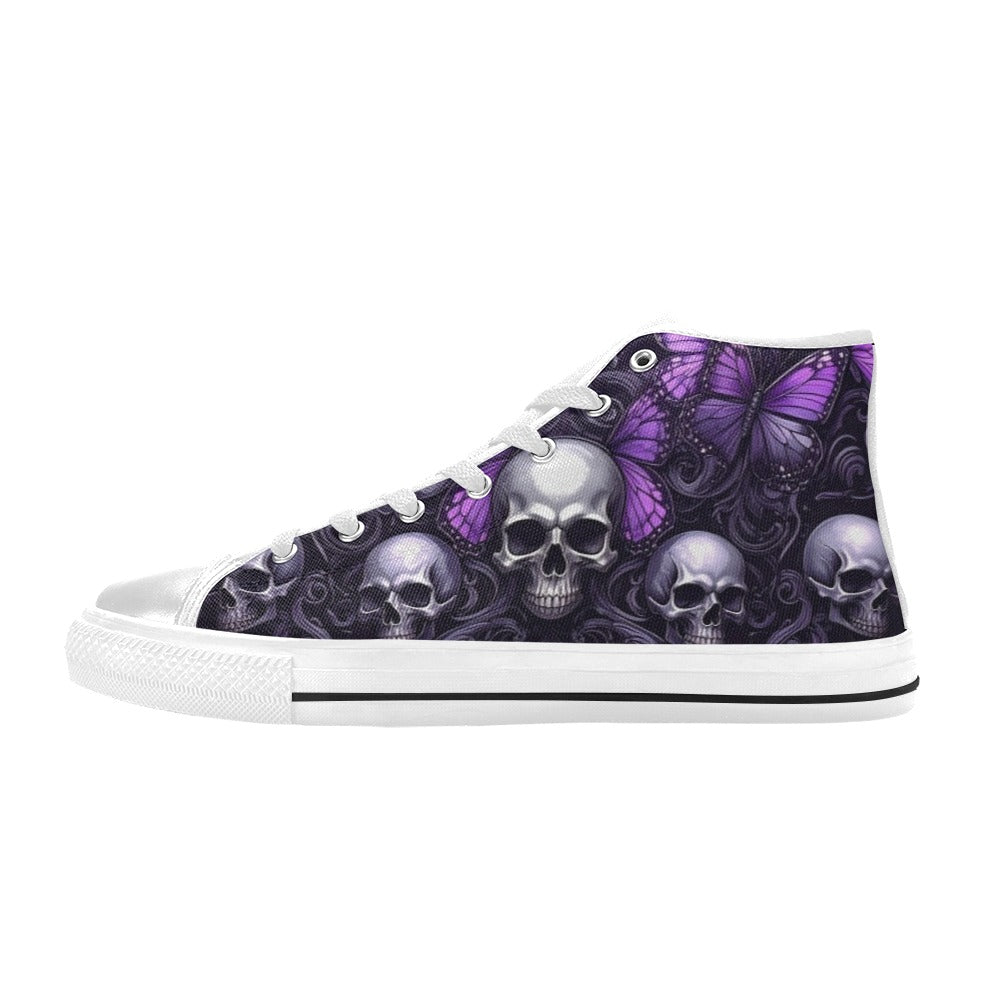 WOMEN'S Skull Butterfly Purple Iridescent High Top Canvas Y2K Custom Sneakers