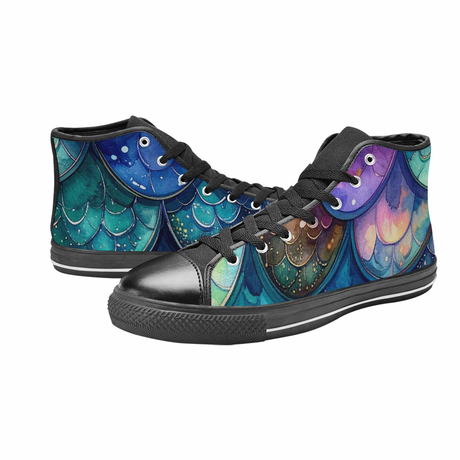 WOMEN'S Mermaid Scale High Top Canvas Cottagecore Custom Sneakers