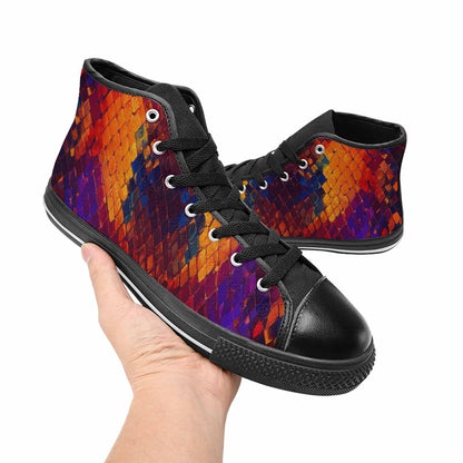 WOMEN'S Dark Snake Print High Top Canvas Neon Fantasy Shoes
