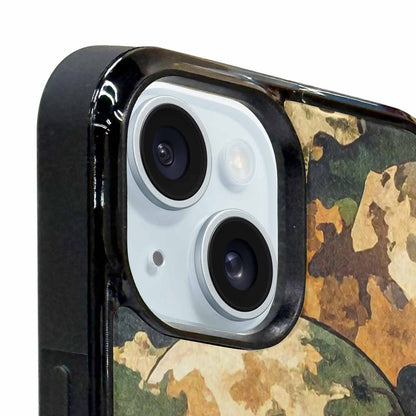 iPhone 15 Plus Case — Military Camo Texture Combined With Distressed, Custom Designed Case Cover