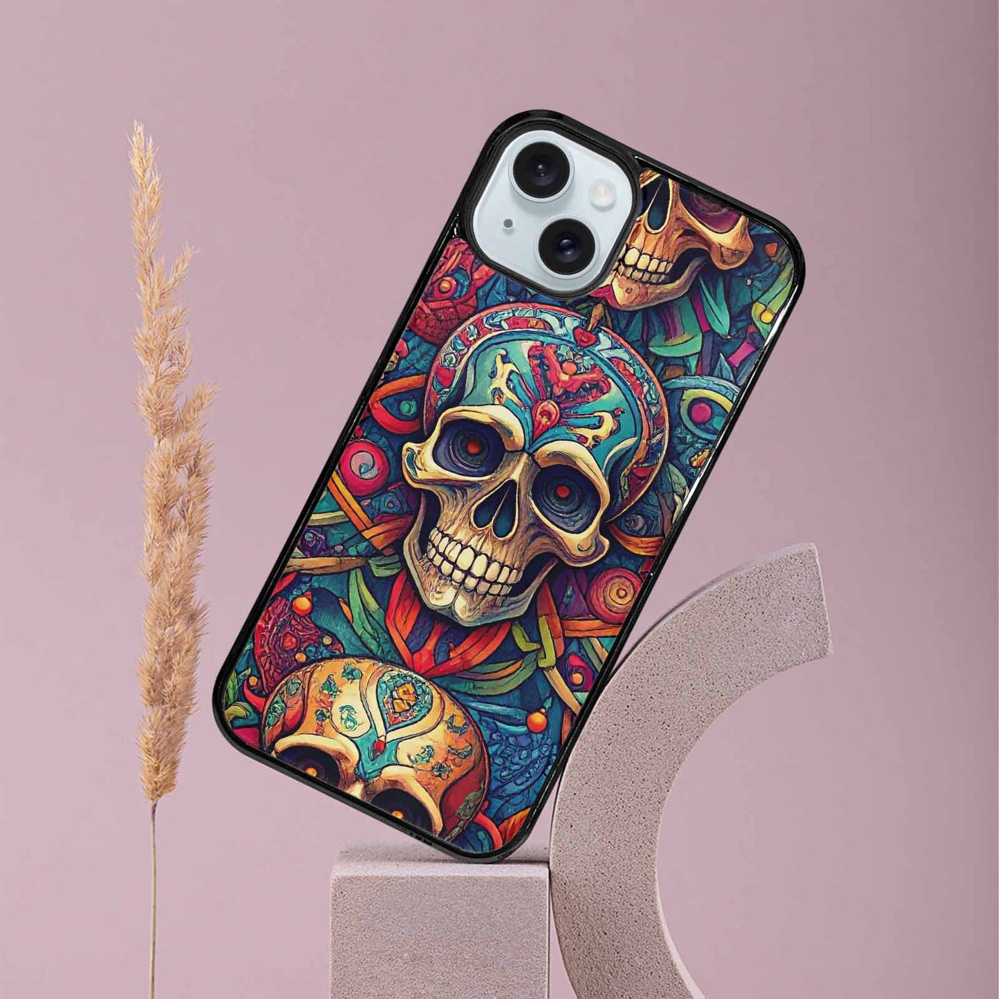 iPhone 15 Plus Case — Sacred Geometry Lots Of Skulls Seamless, Original Design Phone Case