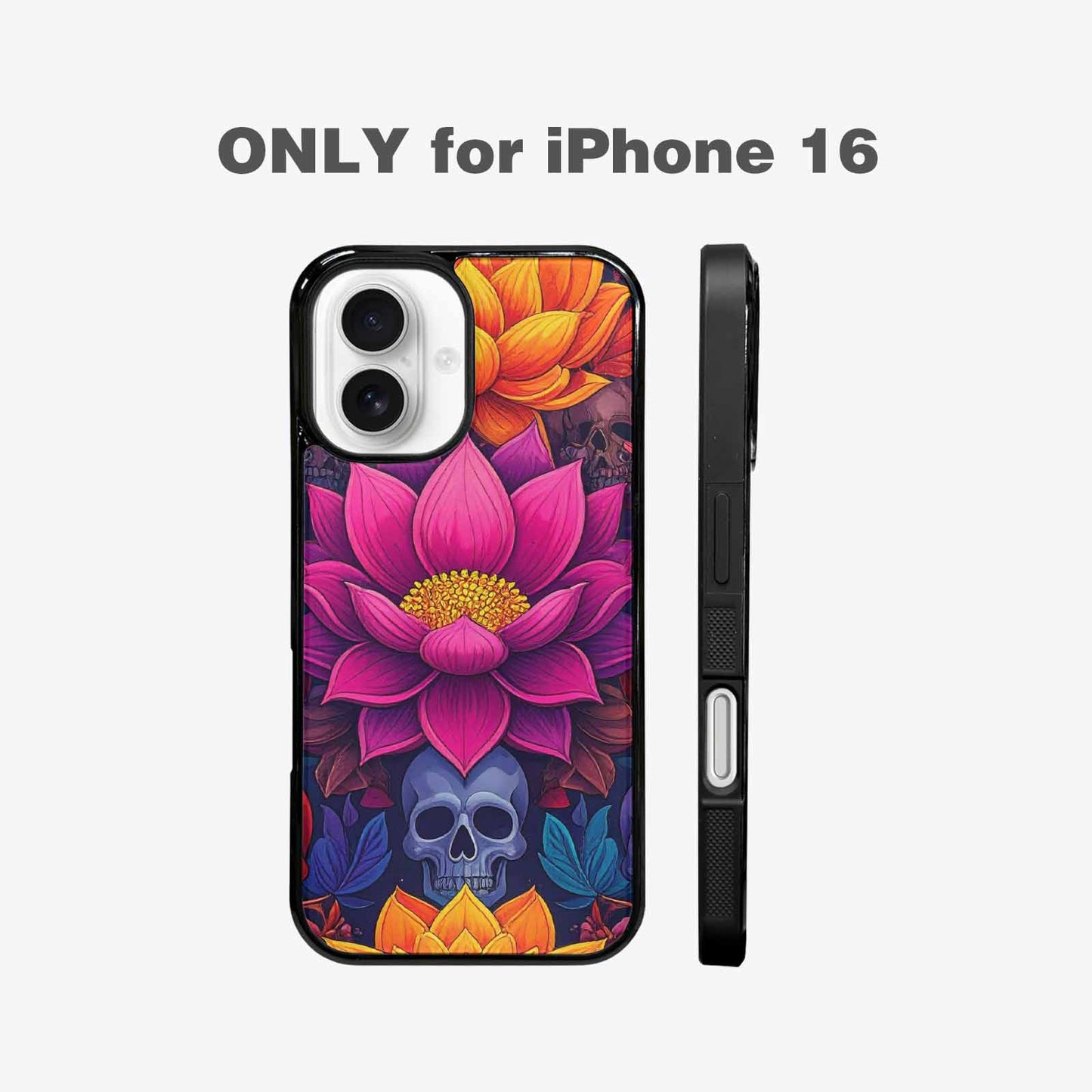 iPhone 16 Case — Lotus Skulls, Unique Phone Case Design