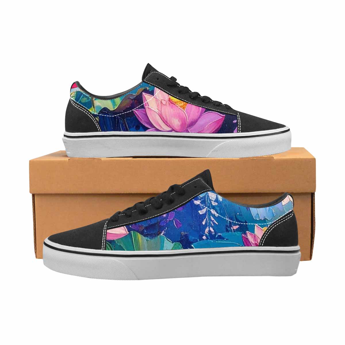 WOMEN'S Monet Impressionist Lace-Up Canvas Vibrant Chaos Custom Sneakers