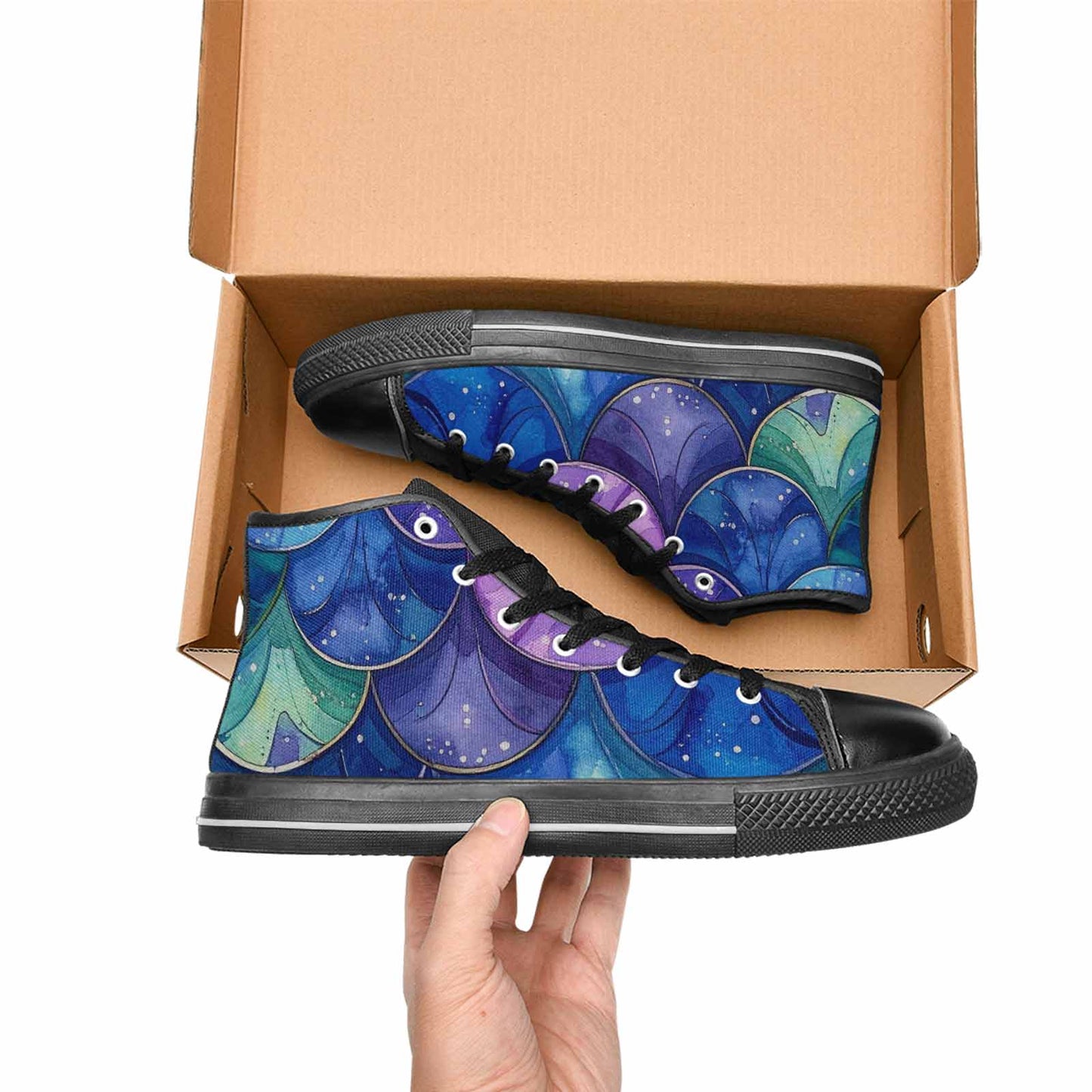 MEN'S Mermaid Scale High Top Canvas Y2K Custom Sneakers