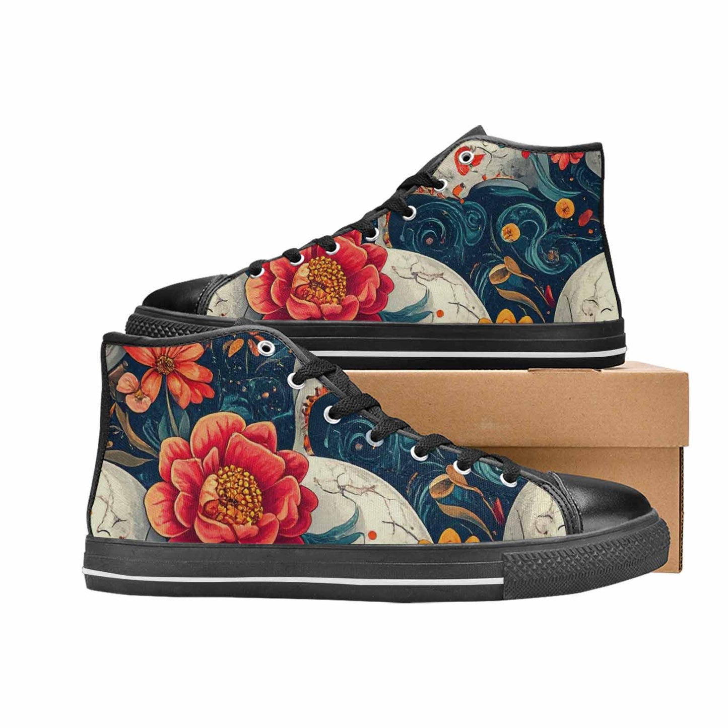 MEN'S Marble Skull High Top Canvas Vivid Custom Shoes