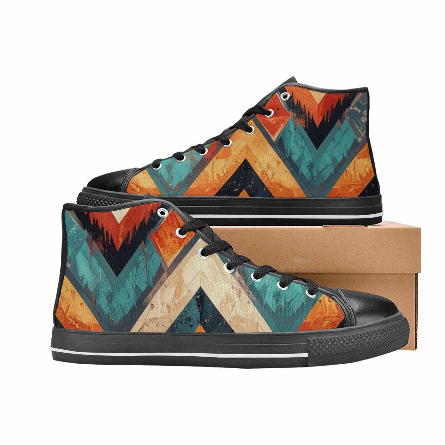 MEN'S Southwestern Geometric Diamond High Top Canvas Vibrant Chaos Sneakers