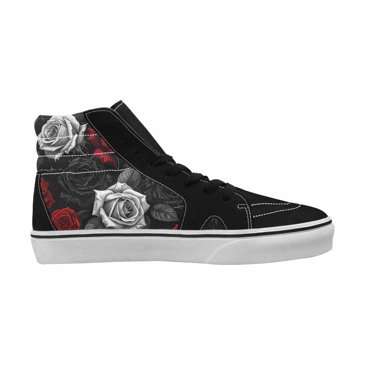 MEN'S Black Gothic Rose High Top Canvas Grunge Custom Sneakers