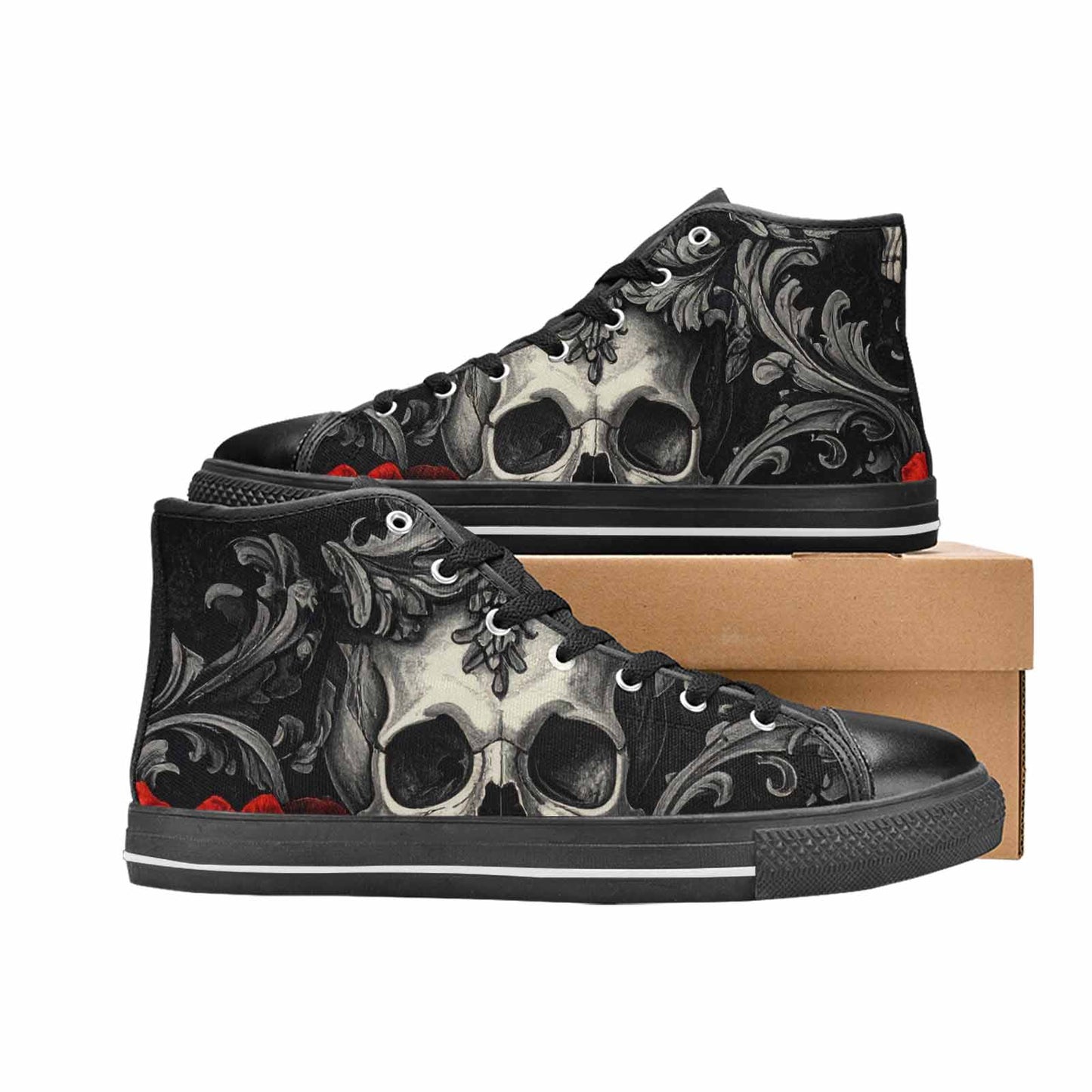 MEN'S Skulls Roses Fine Line High Top Canvas Dreamcore Custom Sneakers