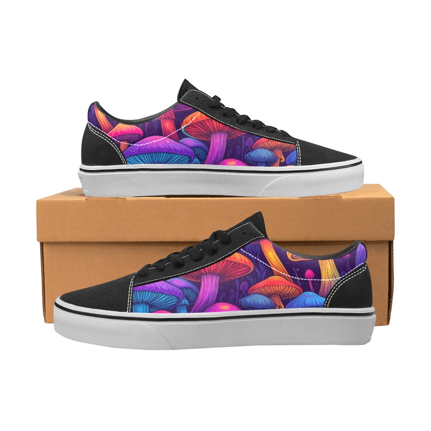 MEN'S Psychedelic Mushroom Cartoon Pattern Low Top Skateboarding Neon Fantasy Custom Sneakers