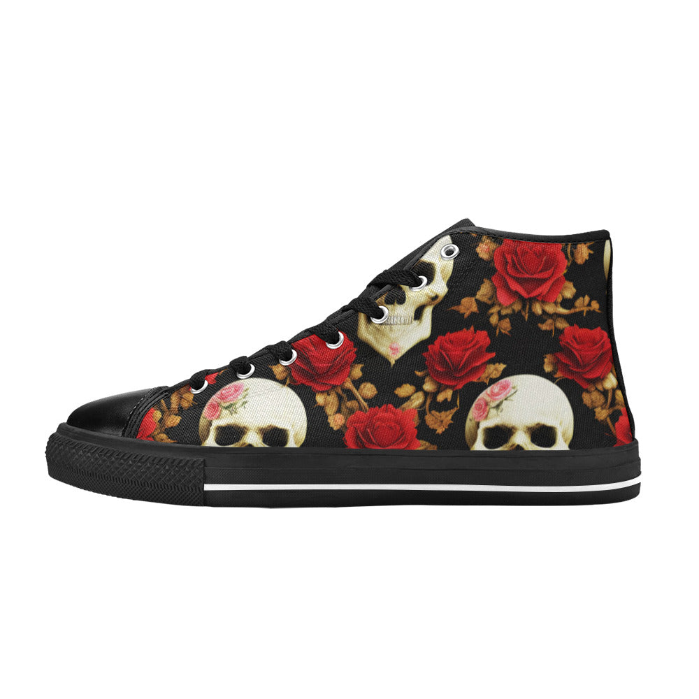 WOMEN'S Rose Skulls High Top Canvas Neon Fantasy Custom Shoes