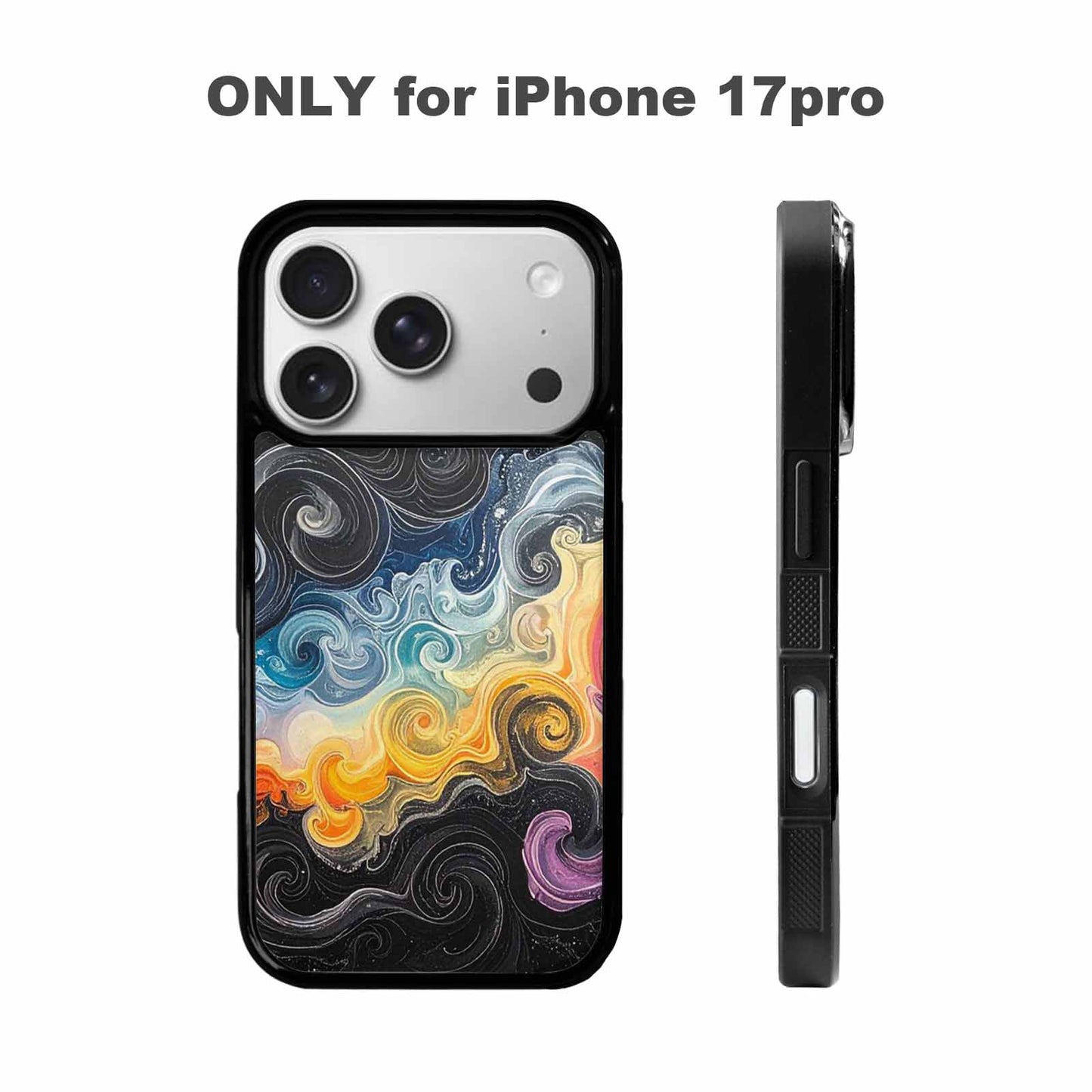 iPhone 17 Pro Case — Tie Dye Swirls Black White Tie, Original Design Phone Case