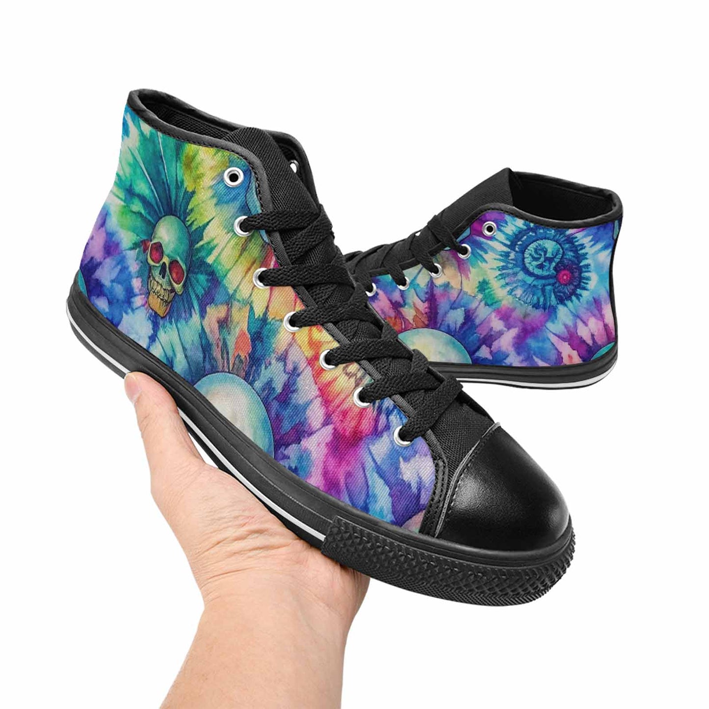 MEN'S Tie Dye Skulls Print High Top Canvas Surreal Custom Sneakers